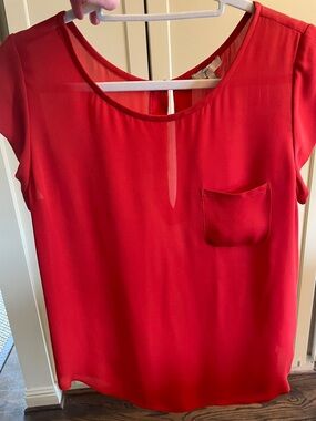 Joie 100% Silk Red Short-Sleeve Pocket Blouse, Size M